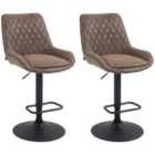 HOMCOM Adjustable Bar Stools Set Of 2, Retro Swivel Kitchen Stool With Back, Footrest