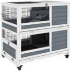 PawHut Double Deckers Indoor Rabbit Hutch w/ Feeding Trough