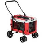 PawHut Foldable Pet Stroller w/ Detachable Carrier - Red