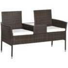 Outsunny Rattan Garden Bench w/ Glass Table/Wicker Chair