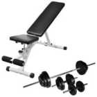 vidaXL Workout Bench With Barbell And Dumbbell Set 30.5 Kg