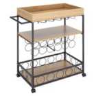 Livingandhome Retro Metallic Rolling Serving Bar Cart With Wine Rack