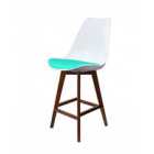 Fusion Living Soho White and Aqua Plastic Bar Stool With Dark Wood Legs