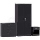 Vida Designs Riano 3 Piece Bedroom Set (1 Drawer Bedside Cabinet, 4 Drawer Chest, 2 Door Wardrobe), Black (4)