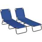Outsunny Folding Sun Loungers Set of 2 with Adjustable Backrest, Blue