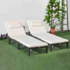Outsunny 2 Pieces Rattan Sun Loungers w/ Padded Cushion for Poolside Cream White