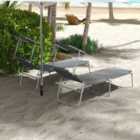 Outsunny Folding Sun Lounger Set of 2 w/ Sunshade Adjustable Backrest Grey