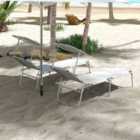 Outsunny Folding Sun Lounger Set of 2 w/ Sunshade Adjustable Backrest Light Grey