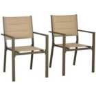 Outsunny 2pc Dining Stackable Aluminium Armchairs - Khaki