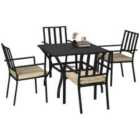 Outsunny Garden Dining Set with 4 Stackable Cushioned Chairs and Metal Top Table
