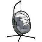 Outsunny Hanging Swing Chair with Thick Cushion, Patio Hanging Chair, Grey