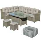 Outsunny 5pc PE Rattan L-Shape Sofa/Fire Pit Table Set