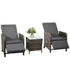 Outsunny 3 Pieces Rattan Bistro Set with Adjustable Backrest - Mix-Grey