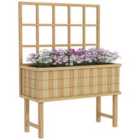 Outsunny Wood Raised Planter with Trellis Drain Holes Elevated Garden Bed Natural