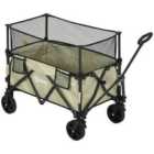 Outsunny 180L Folding Garden Trolley Wagon Cart - Khaki