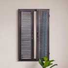 MirrorOutlet Kirkby - Dark Metal Rustic Framed Rectangle Wall Mirror With Opening Doors, 36" X 24" (90cm X 60cm).