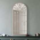 MirrorOutlet Somerley - Extra Large Rustic Framed Arched Gothic Window Style Wall Mirror 55" X 26" (140cm X 65cm) Stone Colour
