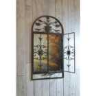 MirrorOutlet Dorset - Dark Metal Rustic Framed Arched Wall Mirror With Opening Doors 51" X 52", Closed Doors 51" X 28" (130cm X 69cm).