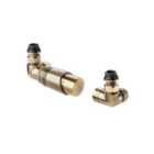 Terma Accessory Valves Terma Cylindrical, Thermostatic, Left Or Right Sided, 3-axis (corner) TRV & Locksh Set, Antique Brass