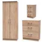Ready Assembled Devon 3 Piece Bedroom Set In Bardolino Oak