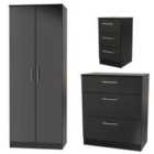 Ready Assembled Devon 3 Piece Bedroom Set In Black Matt