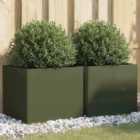 vidaXL Planters 2 Pcs Olive Green 42X40X39cm Cold-rolled Steel