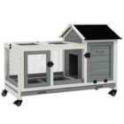 PawHut Wooden Rabbit Hutch w/ Wheels, Removable Tray - Grey