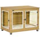 PawHut Dog Crate End Table w/ Soft Cushion - Oak Tone