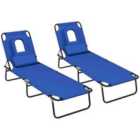 Outsunny 2pk Folding Sun Lounger with Reading Hole - Blue