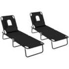 Outsunny 2pk Folding Sun Lounger w/ Reading Hole Black