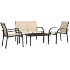 Outsunny 4pc Furniture Set - Sofa, Glass Top Table - Beige