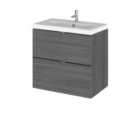 Hudson Reed Fusion 600 Wall Hung 2-drawer Unit & Basin - Grey Woodgrain