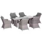 Outsunny 7pc Patio Rattan Dining Set w/ Glass Table