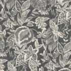 Grandeco Mae Painted Jungle Leaves Linen Textured Wallpaper 10m x 53cm Charcoal Black