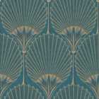 Grandeco Art Deco Nile Palm Textured Wallpaper 10m x 53cm Blue Gold