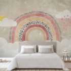 Grandeco Rainbow And Clouds 7 Lane Wallpaper Mural 2.8 x 3.71m Neutral Pink