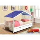SleepOn 3ft Wooden Storage House Bed In White With Blue Tent