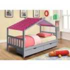 SleepOn 3ft Wooden Storage House Bed In Grey With Pink Tent