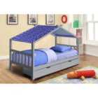 SleepOn 3ft Wooden Storage House Bed In Grey With Blue Tent