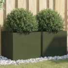 vidaXL Planters 2 Pcs Olive Green 49X47X46cm Cold-rolled Steel