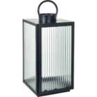 Pacific S/2 Black Metal And Ribbed Glass Lanterns