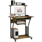 HOMCOM Rolling Computer Desk With Keyboard Tray - Brown