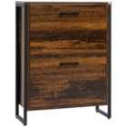 HOMCOM 2 Flip Door Shoe Cabinet With Divider - Brown