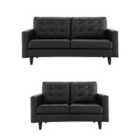 Luxury Life Empress Leather 3+2 Sofa Set - Black