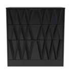 Ready Assembled Las Vegas 3 Drawer Deep Chest In Deep Black & Black Matt