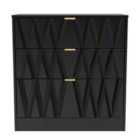 Ready Assembled Las Vegas 3 Drawer Deep Chest In Deep Black & Black Matt