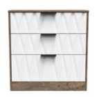 Ready Assembled Las Vegas 3 Drawer Deep Chest In White Matt & Vintage Oak