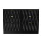 Ready Assembled Las Vegas 6 Drawer Midi Chest In Deep Black & Black Matt