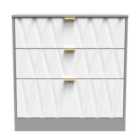 Ready Assembled Las Vegas 3 Drawer Deep Chest In White Matt & Dusk Grey