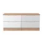 Ready Assembled Milan 4 Drawer Bed Box In White Gloss & Bardolino Oak